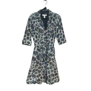 Joseph Ribkoff  Size 6 Blue Cheetah Print Lined Spring Style Bubble Hem Jacket